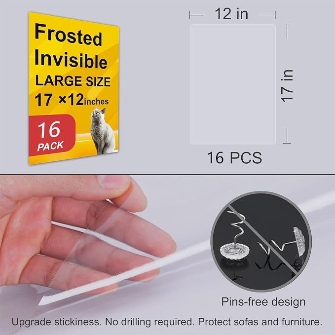Anti-Cat Scratch Furniture Protector from Cats scratching-16-Pack Clear Sofa Guard Tape for Couches, Deterrent Pet Protection Film to Stop Cats Clawing Corners & Edges