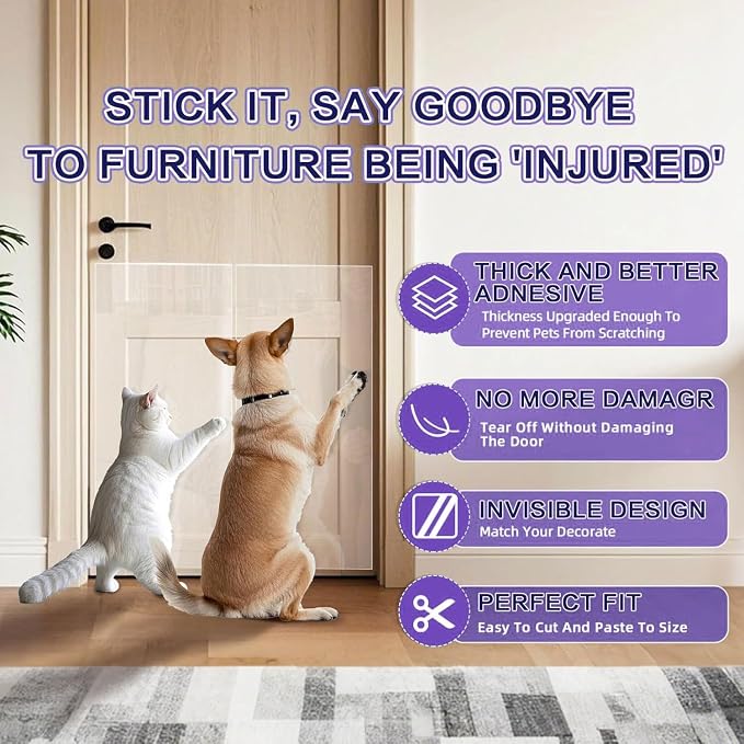 2Pack Thicken Anti Cat Scratch Furniture Protector,118"x8"Single-Sided Sticky,Couch Corner Protectors for Cats, Transparency cat Couch Protector