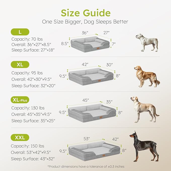 CWAWZ Extra Large Dog Bed, Orthopedic Dog Bed with Cooling Gel Memory Foam, Waterproof XL Pet Bed with Removable Washable Cover, 42" Pet Sofa Couch Dutch Velvet with Bone Toy, Light Gray