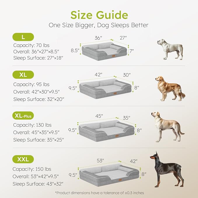 CWAWZ Dog Beds for Large Dogs, Orthopedic Dog Bed with Cooling Gel Memory Foam, Waterproof Large Pet Bed with Removable Washable Cover, 36" Pet Sofa Couch Dutch Velvet with Bone Toy, Light Gray