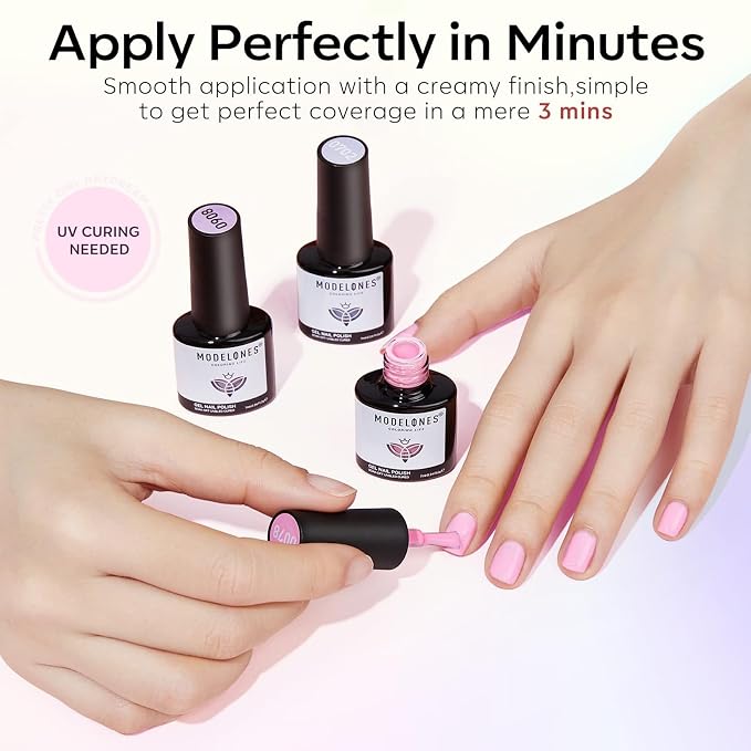 modelones 40Pcs Gel Nail Polish Set, 36 Colors 2026 Summer Spring Pastel White Pink Light Yellow Blooming Glitter Gel Polish Kit with 4PCS Glitter Matte Glossy Top Base Coat LED Nail Art DIY Gift