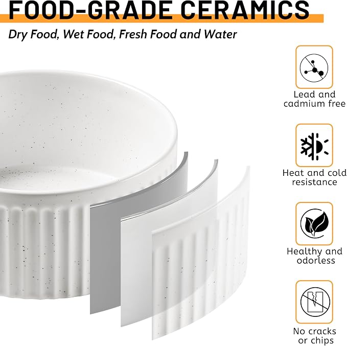 Non-Slip Ceramic Dog Bowls,6" Dog Food and Water Bowl Set with Silicone Base, 32oz/4cups Weighted Flip-Proof Pet Feeding Bowl for Medium Dogs (Medium,White)