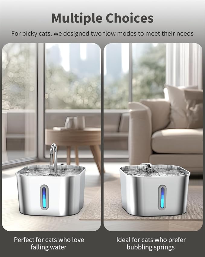 Lawfery Cat Water Fountain Stainless Steel, 74oz/2.2L Automatic Cat Drinking Fountain, Pet Water Dispenser with Quiet Pump, Suitable for Cats, Dogs and Multi-pet households