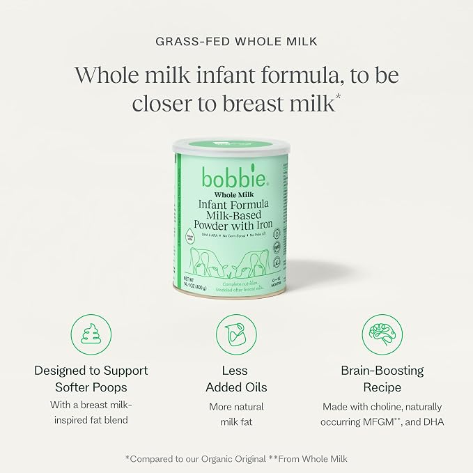 Bobbie Whole Milk, Grass Fed Baby Formula and Vitamin D Drops for Newborn Babies and Infants, Milk Based Powder with Iron Plus Liquid Vitamin D, Formula Feeding and Breastfeeding Baby Essentials