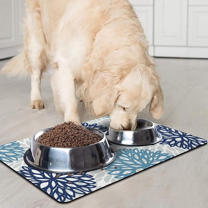 Dog Food Mats for Floors, Absorbent and Quick-Drying Pet Cat Food Mat,Anti-Fouling and Easy-to-Clean Pet Feeding Mat,Dog Bowl Mat for Messy Drinking Water Bowls.17x27, Bohemia Dahlia Floral Style