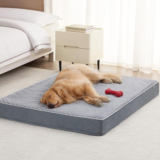 LEXTRO XXL Waterproof Orthopedic Dog Bed for Crate Mat, 44x32 Extra Large Dog Bed Washable with Removable Washable Cover, Comfortable Dogs Pad for Large Size Dogs, Gray