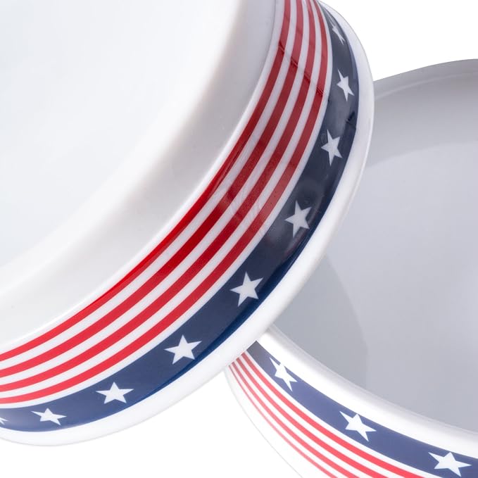Bone Dry Ceramic Food & Water Bowls for Pets Non-Slip for Secure, Less Messy Feeding, Microwave & Dishwasher Safe, Large Set, 7.5x2.4", Stars and Stripes, 2 Count
