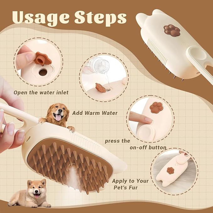 Cat Brush Cat Steam Brush Rechargeable Steamy Pet Grooming For Shedding, Water Spray Massage Brushs, Dog Hair Removal Self Cleaning Brushs Steamer Wet Spa Comb (Pink)