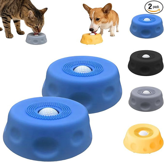 Dog Lick Bowl with Ball,Lick Ball Bowl for Dogs,Dog Licking Bowl with Rolling Ball,Slow Feeder Ball Bowl to Slow Pet Eating,Rolling Ball Dog Bowl Give Pet More Time to Enjoy Eating. (Blue-2pcs)