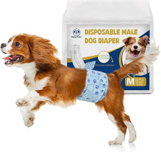 Male Dog Diapers with Wetness Indicator, Disposable Belly Band for Puppy Male Diapers, Doggie Wraps for Puppy Training, Incontinence (M, 52 Count)