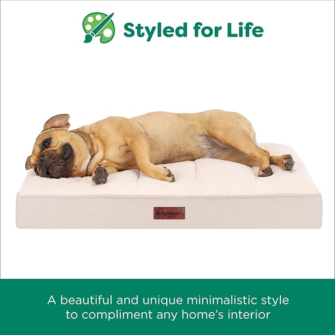 Furhaven Orthopedic Dog Bed – Classic Cushion with Plush Tufted Top, Supportive Foam Mattress, Removable Washable Cover, Joint Relief - Wheat, Medium
