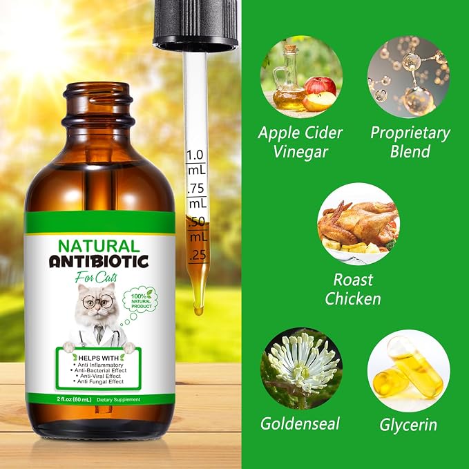 VOSIFSDIY Cat Antibiotics, Antibiotics for Cats, Natural Cat Multivitamin Herbal Supplements 60ml-2pcs