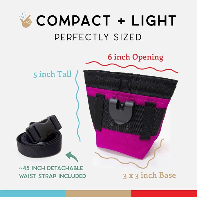 Wildebeest Dog Treat Pouch, Dog Treat Bag, Dog Training Treat Pouch, Dog Travel Bag, Pet Treat Pouch, Magnetic Closure, 2 Water-Resistant Compartments, Detachable Waist Strap & Belt Clip (Fuchsia)