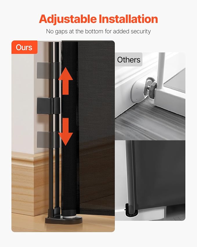 VEVOR Retractable Baby Gate, 34 inch Tall, Extends up to 55 inch Wide, Retractable Gate for Kids or Pets, Mesh Material, Easy to Install for Indoor Stairs, Doorways, Hallways, Playrooms, Black