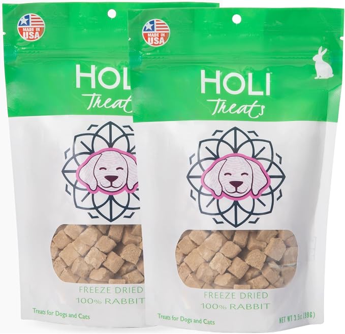 HOLI Freeze Dried Rabbit Dog Treats – Single Ingredient Freeze Dried Rabbit Treats for Dogs – All Natural – High Value Training Treats - (3.5 Ounce - 2 Pack)