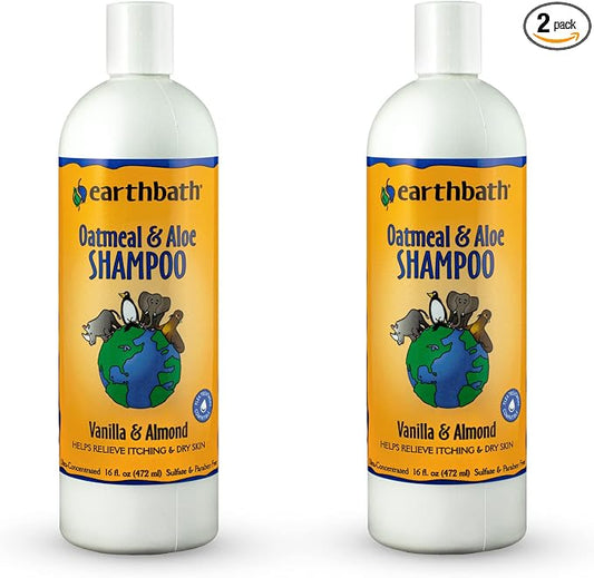 earthbath, Oatmeal & Aloe Dog Shampoo - Oatmeal Shampoo for Dogs, Itchy, Dry Skin Relief, Dog Wash, Made in USA, Cruelty Free Pet Shampoos - Vanilla & Almond, 16 Oz (2 Pack)