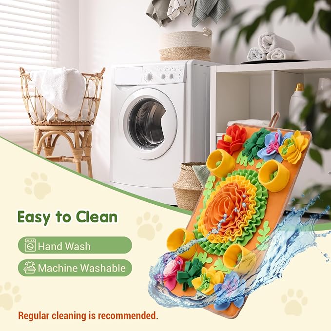 Avont Snuffle Mat for Dogs, Sniff Activity Interactive Sniffing Feeding Puzzle Slow Feeder for Puppies Cats Pets, Stress Relief Foraging Skills Brain Stimulation Enrichment -Floral