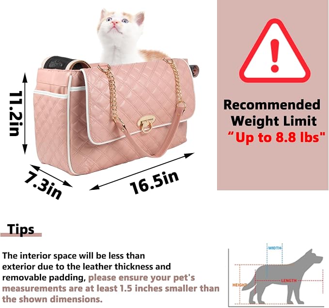 Pink Puppy Dog Cat Purse Carrier for Small Dogs TSA Airline Approved Fashion Designer Soft-Sided Pet Tote Bag