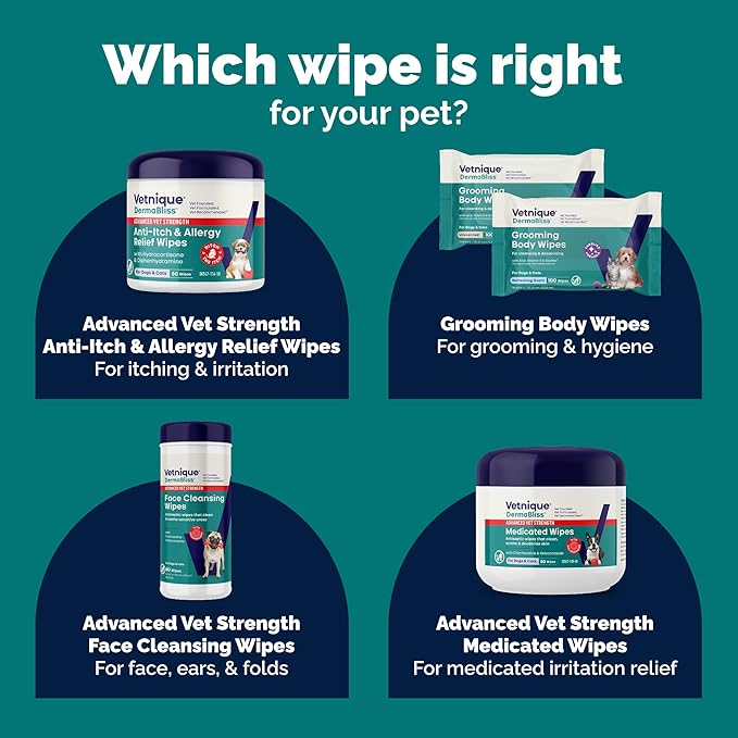 Vetnique Dermabliss Chlorhexidine for Dogs & Cats Wipes - Ketoconazole Medicated Antibacterial & Antifungal Skin Wipes for Hot Spots, Yeast Infection, Yeasty Paws, Itch & Smelly Folds, 50 Count Small