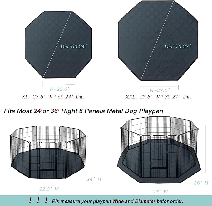Dog Playpen Mat, Washable Pee Pad for Octagon Puppy Whelping Pading Leakproof Potty Training Pad Liner for Crate Kennel Indoor (Dark Grey, Octagon-XL-24'*60'( Wide*Diameter))