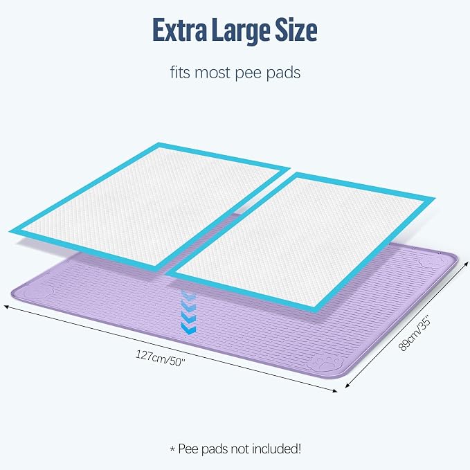 Pee Pad Holder for Dogs, 50" x 35" Silicone Pee Tray Mat Leak-Proof, High Edge, No Spill Pet Pad Holder for Puppy, Cat, Rabbit, Training Pads for Floor Protection, No Pee Pads (Purple)