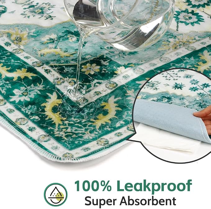 Washable Pee Pads for Dogs 2 Pack Reusable Puppy Training Pads 24"x18" Super Absorbent Waterproof Dog Training Pads, Non-Slip Potty Pads Whelping Pads Litter Mat Pet Supplies - Green Medallion