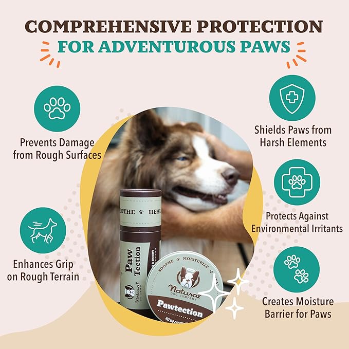 Natural Dog Company PawTection Dog Paw Wax – Dog Paw Protection for Hot Pavement, Sand, Asphalt & Trails, Waxy Barrier Balm for Summer Walks, Hiking & Beach Days, Non-Toxic, and Lick Safe, 2 oz Stick