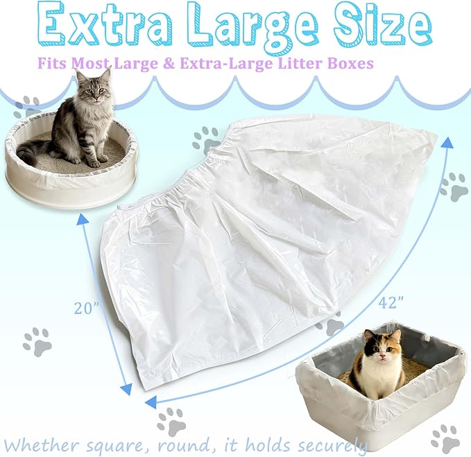 PurifyLogix Large Cat Litter Liners, Jumbo Drawstring Leakproof Bags for IRIS Cat Litter Boxes, Heavy Duty 2 MIL Tear-Resistant Extra Durable Disposable Bags for Most Cat Litter Pans, 42“ x 20”, 16PCS