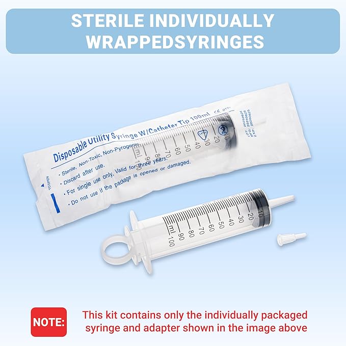 100ml Large Syringe, Plastic Syringes for Liquid with Tip Adapter, Epoxy Syringe for Scientific Labs, Oil Transfer, Plant Watering & Refilling, Individual Sealed, 5 Pack