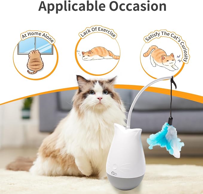DOEL Cat Toys Interactive for Indoor, Rechargeable Automatic Rotating Feather Wand Toy, Tumbler Design, Electric Fun Tracker Exercise Gift, Stimulate to Chase and Hunting, for Bored Cats Kitten