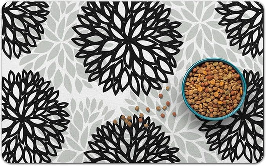 Dog Food Mats for Floors, Absorbent and Quick-Drying Pet Cat Food Mat,Anti-Fouling and Easy-to-Clean Pet Feeding Mat,Dog Bowl Mat for Messy Drinking Water Bowls.16x24, Bohemia Dahlia Floral Style