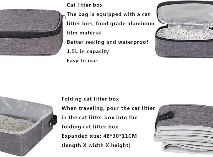 Pet Travel Carrier with Wheels, Pet Rolling Carrier Backpack for Dogs and Cats, Cat Luggage Bag, Includes 1 Cat Food Travel Box, 1 Cat Litter Box, 1 Water Bottle, 2 Collapsible Travel Dog Bowls