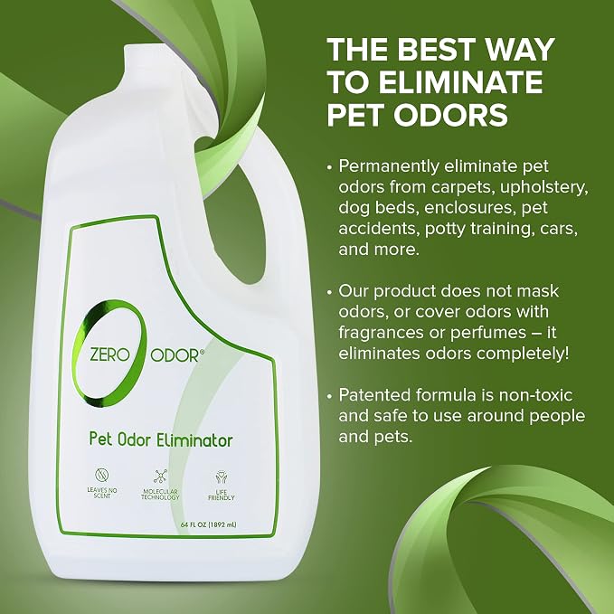 Zero Odor - Pet Odor Eliminator Bundle- Eliminate Air & Surface Odors – Patented Molecular Technology Best for Carpet, Furniture, Pet Beds - Smell Great Again, 16oz & 64oz Refill
