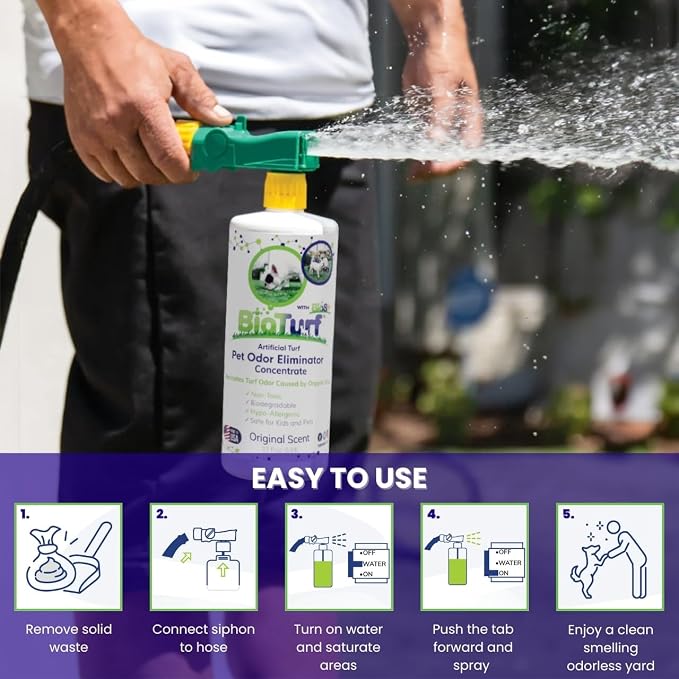 BioTurf BioS+ Turf Cleaner for Pet Urine Outdoor – Artificial Turf Cleaner Deodorizer Concentrate – Fake Grass & Yard Deodorizer for Dog Urine & Feces – Enzyme Kennel Odor Eliminator 1 Gallon