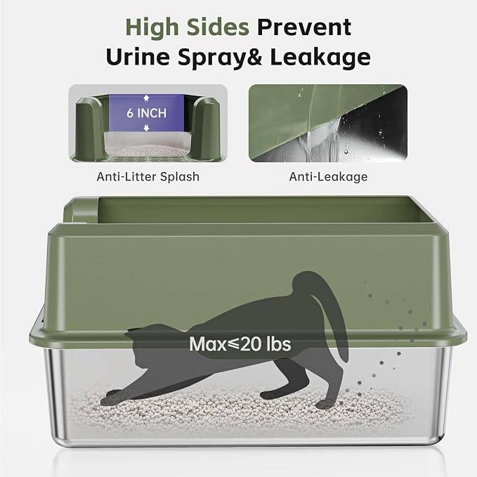 Suitfeel Enclosed Stainless Steel Cat Litter Box with High Side, XL Large for Big Cats, Easy Clean Metal with Scoop