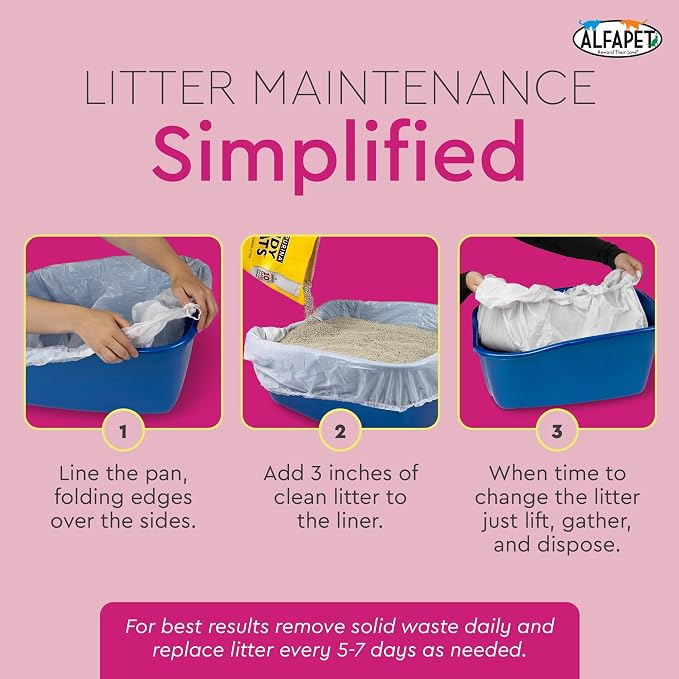 Alfapet Elastic Cat Litter Box Liners - Extra Giant 30 Count - Tear-Resistant Cat Litter Bags - Waterproof Kitty Litter Liners - Fits Litter box Pan Sizes XL, Giant, X-Giant, 37" x 18", 20 lb Capacity