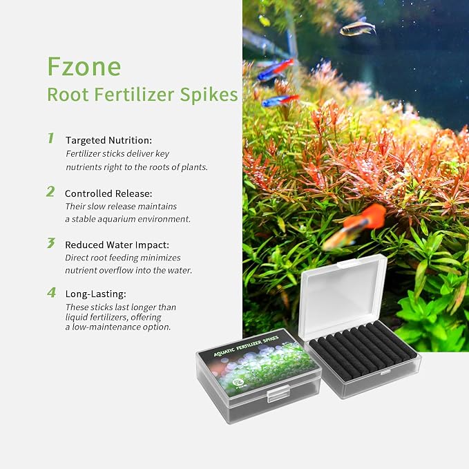 FZONE Aquarium Root Fertilizer Spikes, 25 ct，NPK High-Concentration Easy Green Aquarium Fertilizer, Freshwater Aquarium Plant Fertilizer for Plant and Root Growth (25 Spikes Per Box)