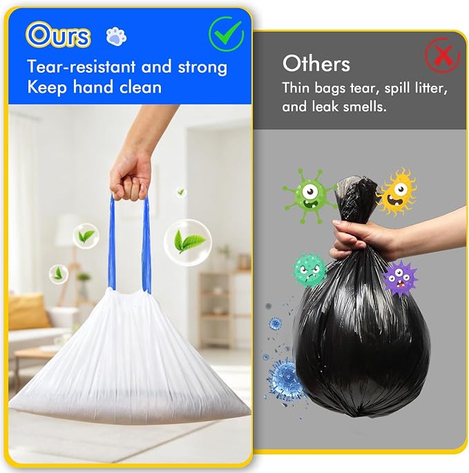 Cat Litter Box Liners 120 Count, Compatible with Fmo Fstg Paru Self Cleaning Litter Box, Pre-Separated Extra Thick Cat Litter Bags with Drawstring- 26" x 11.8", Holds 22LBS