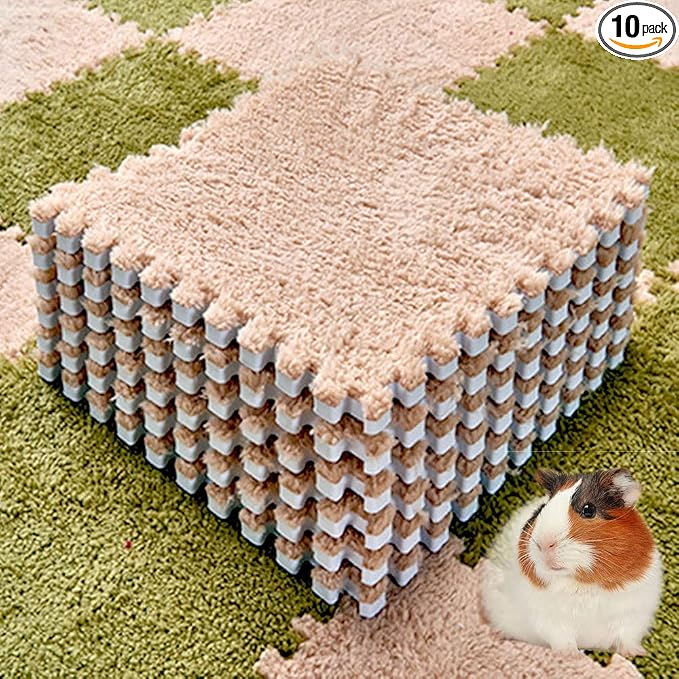 Oncpcare 10Pcs 11” x 11” Guinea Pig Pads Washable, Reusable Guinea Pig Fleece Cage Liners, Soft Warm Rabbit Sleep Mat Blanket Bed (Beige)