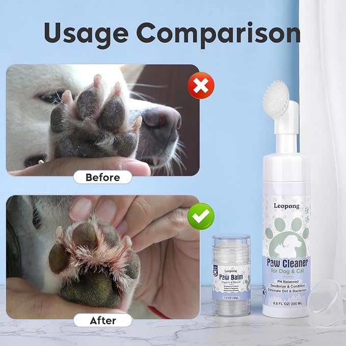Leopong Dog Paw Cleaner, 3 Pack Dog Paw Cleaner with 2Pack Dog Paw Balm for Heals - Repairs & Restores Dry - Cracked Paws & Nose Dog Paw Protector for Pet Foot Washer Care