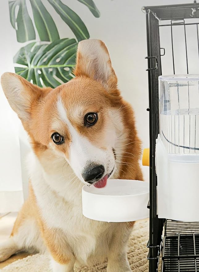Hanging Pet Feeder Waterer - Rabbit Cage Gravity Bowl 2-in-1 | Leakproof hanging dispenser for rabbit cage. Easy gravity feed, no spill, no electricity. Food-grade BPA-free, easy clean.
