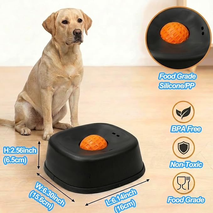 Slow Feeder Dog Bowl for Liquid Treats – Dog Lick Bowl with Rolling Ball, Anti-Slip Dog Enrichment Toy for Bone Broth and Yogurt, Calming Mental Stimulation for Small Medium Breeds,Black