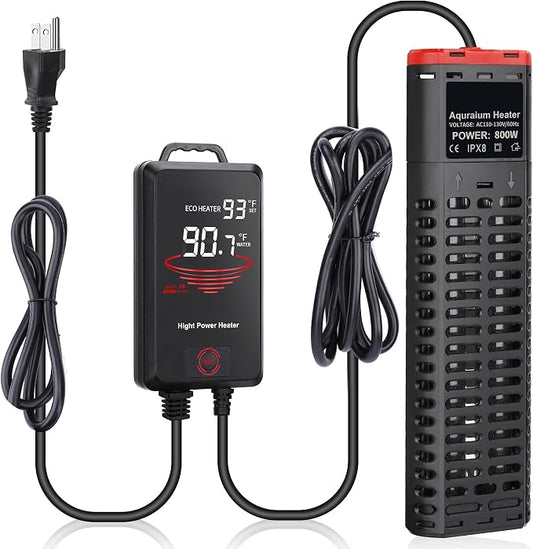 Aquarium Heater 800W Submersible Fish Tank Heater with Double Quartz Tubes and LED Display Temperature Controller for 80-220 Gallon, Suitable for Saltwater and Freshwater