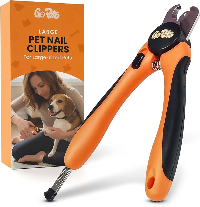 GoPets Dog Nail Clippers, Professional Pet Nail Trimmer for Large Dogs and Cats with Quick Sensor Safety Guard, Heavy Duty Stainless Steel Blades, Non-Slip Handle, Built-in File for Safe Grooming