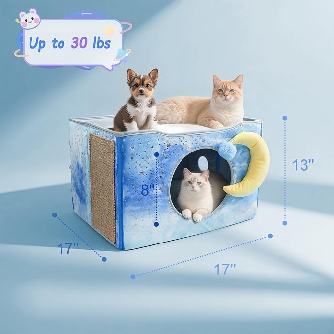 CWV Interactive Cat Toys for Indoor Cats, Kitten Toys with Scratch Pad， Cat Hideaway with Peekaboo Holes, Star Cat House Cave with Soft Pillow