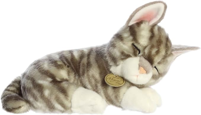 Aurora® Adorable Miyoni® Tots Sleepy Tabby Kitten Stuffed Animal - Lifelike Details Make a Cherished Companion - Perfect for Decorating Bedrooms or Classrooms - Gray 10 Inches