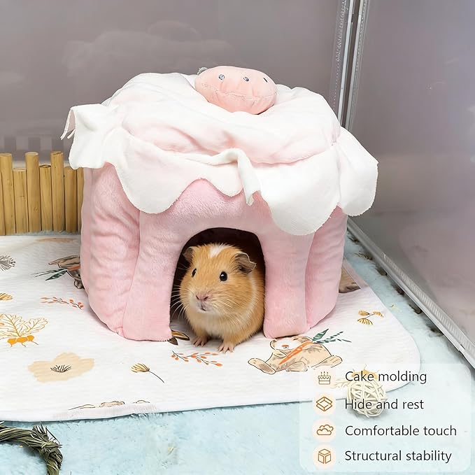 Guinea Pig Hideout, Warm Bunny House, Washable Winter Dwarf Rabbit Bed for Hamster, Chinchilla, Hedgehog,Ferret & Other Small Animals (Medium)