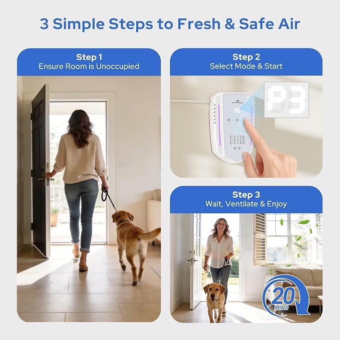 Cat Litter Deodorizer & Ozone Odor Eliminator, Pet Odor Eliminator Air Purifier for Home, Plug-in Litter Box Deodorizer for Strong Cat Urine & Poop Smell, 5 Modes for Cat Room, Kitchen, Toilet