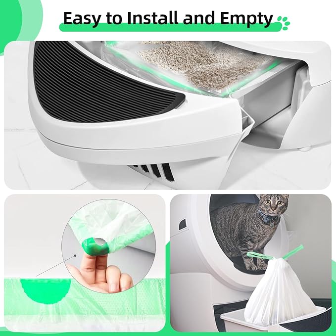 45 Count Automatic Litter Box Bags Liners Compatible with Litter Box Robot 4/5/3, Thick Self-cleaning Cat Litter Box Liners refill with Drawstring Heavy Duty 10-12 Gallons of Capacity