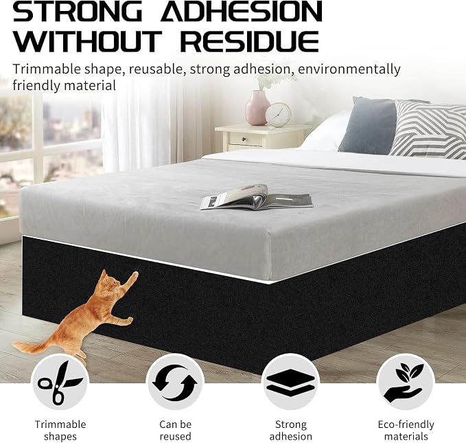 2 Pcs Total 78.7"x15.8" Cat Scratch Mat, Cat Scratch Couch Furniture Protector, Trimmable Self-Adhesive Cats Scratch Pads, DIY Cat Scratcher for Wall Protector and Covering Cat Tower (Black)